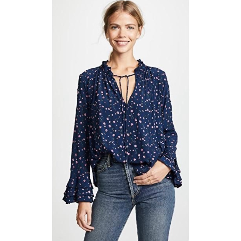 CLEOBELLA Phoebe Ruffled
Long Sleeve Floral Top Blue...